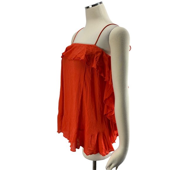 Free People NWT Orange Top XS Rayon Cold Shoulder Fire ob637353 - Picture 3 of 5